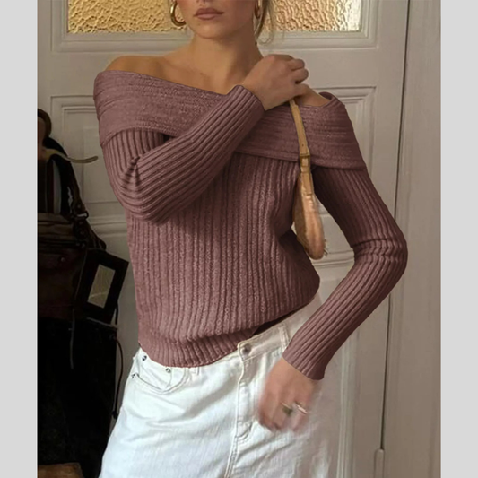 Off-Shoulder Ribbed Knit Sweater