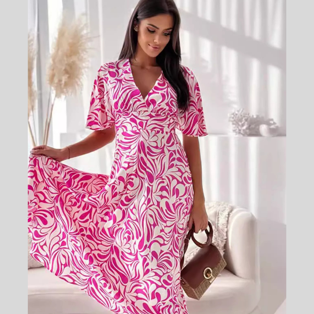 Printed Flutter Sleeve Midi Dress