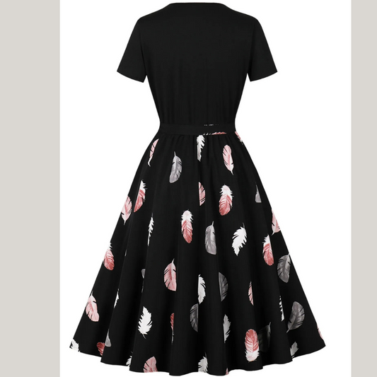 Round Neck Vintage Print Short Sleeves Dress