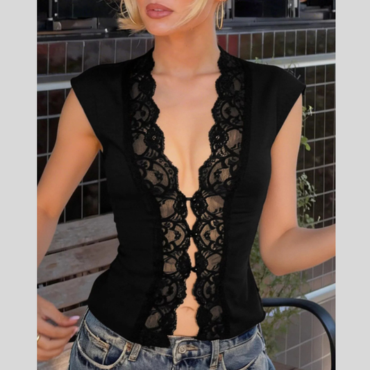 Lace Trim Button Front Vest