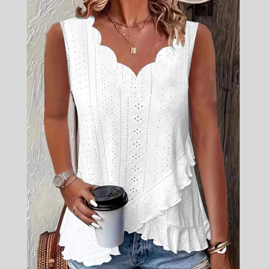 V-Neck Eyelet Ruffled Tank Top