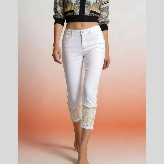 Full Size Lace Trimmed Capri Jeans Plus Size