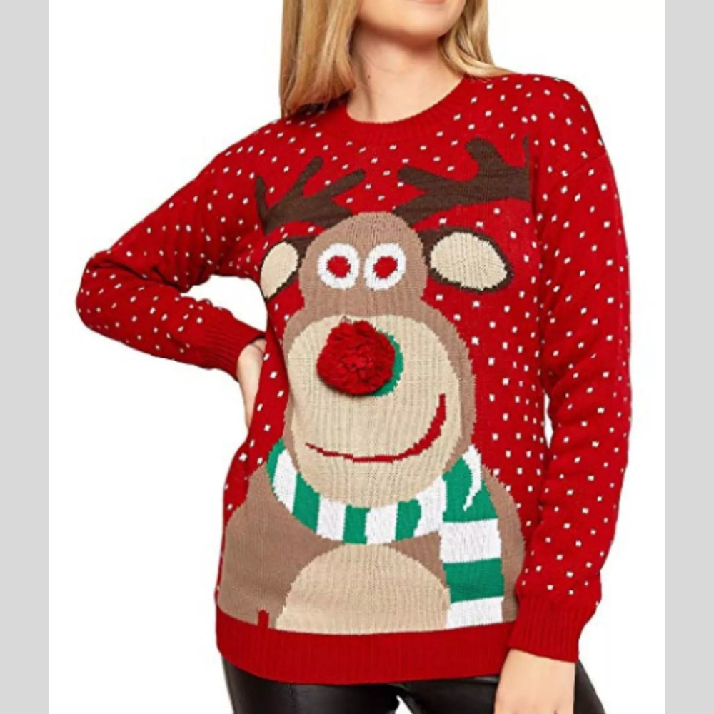 Christmas Reindeer Graphic Round Neck Sweater