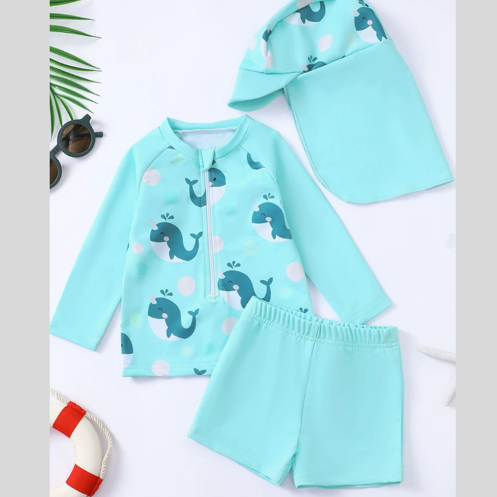 Children's Whale Print Long Sleeve Swimwear Set