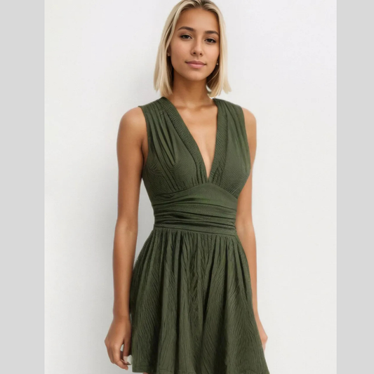 Ruched Plunge Sleeveless Romper