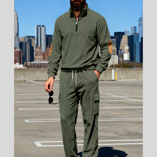 Men's Full Size Casual Long Sleeve Top & Pants Set Plus Size