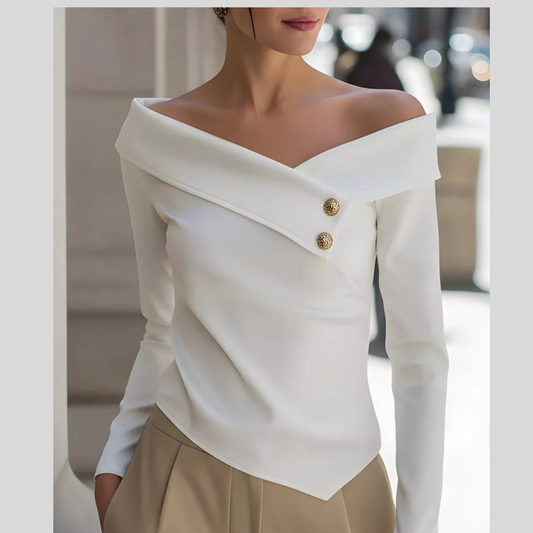 Off-Shoulder Button Decor Blouse