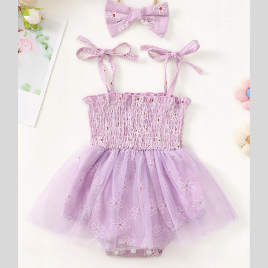Children's Smocked Bodice Tulle Dress with Headband