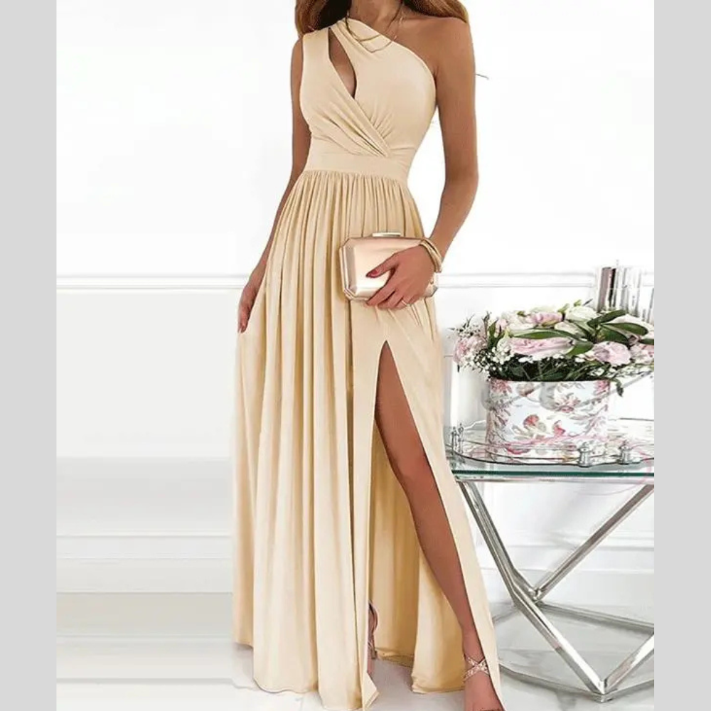 Women's One Shoulder High Split Cutout Sleeveless Elegant Sexy Cocktail Maxi Dress