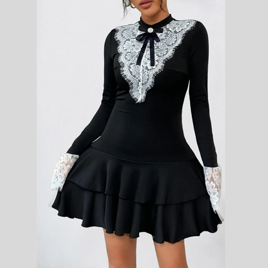 Lace Detail Long Sleeve Mini Dress