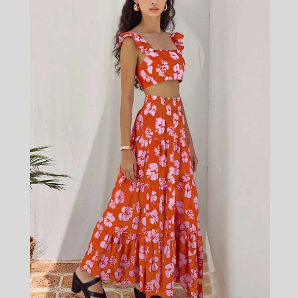 Crop Top and Tiered Maxi Skirt Set