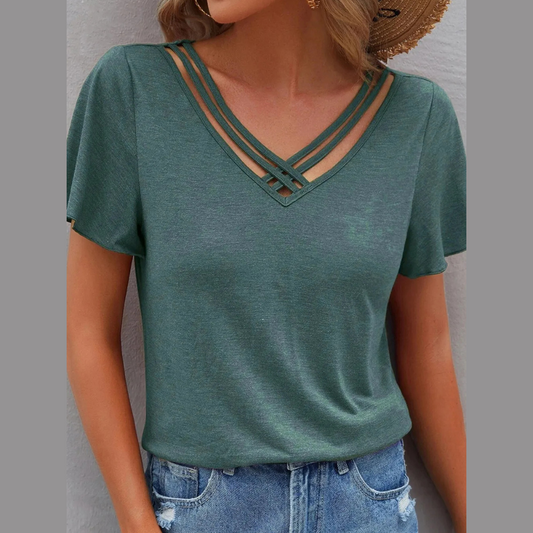 Elegant V-Neck Short Sleeve T-Shirt