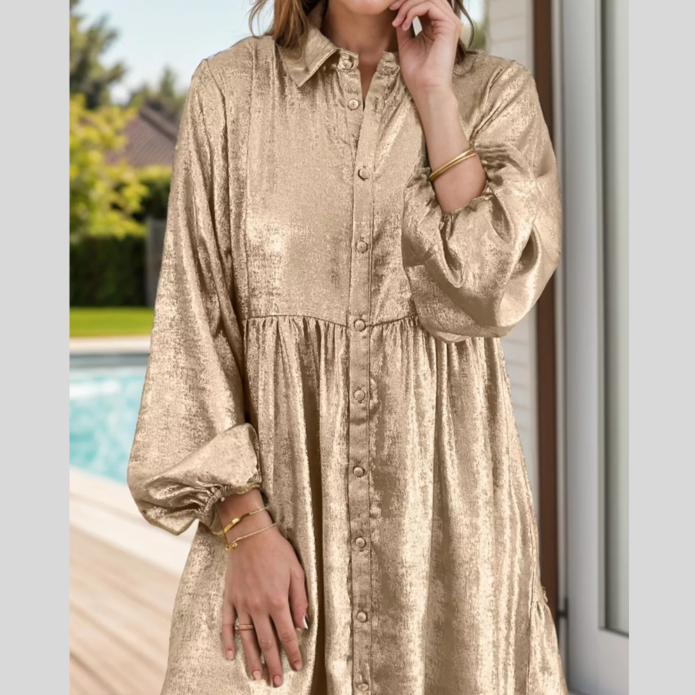 Metallic Sheen Long Sleeve Mini Dress