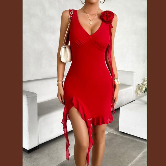 Devine Ruffled V-Neck Sleeveless Mini Dress