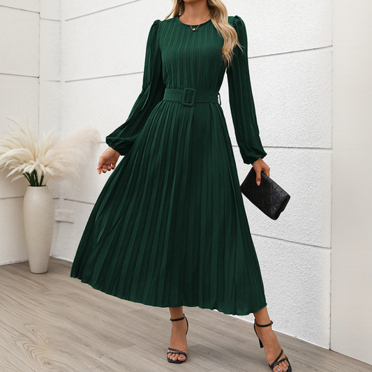 Women's Dress Long Sleeve Pleated Round Neck