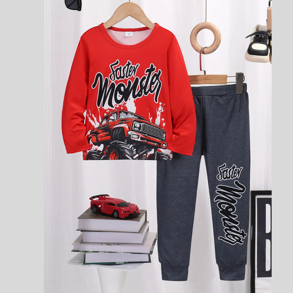 Children's Graphic Round Neck Top and Pants Set