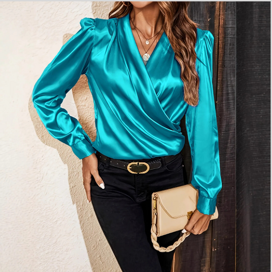 High-grade Satin Artificial Silk Shirt Long Sleeve Top