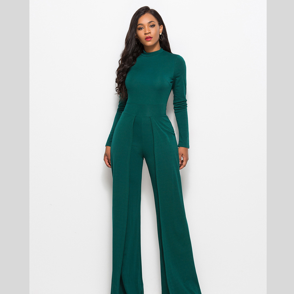 Long Sleeve Mock Neck Wide Leg Jumpsuit