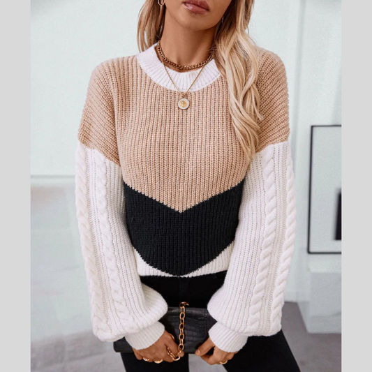 Contrast Round Neck Long Sleeve Sweater