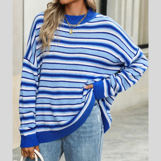 Striped Mock Neck Long Sleeve Sweater