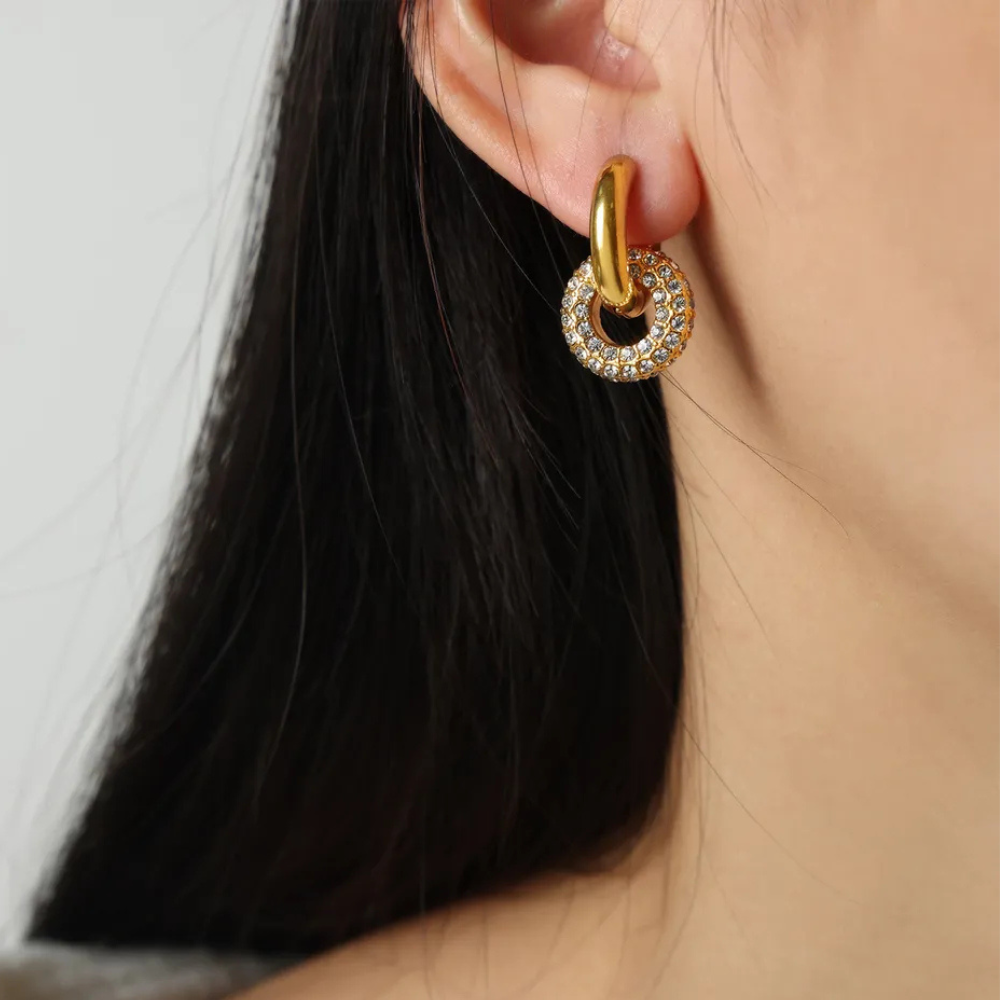 Titanium Steel Inlaid Zircon Double-Hoop Earrings