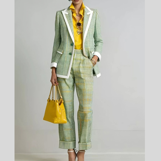 Plaid Blazer and Pants Suit Set