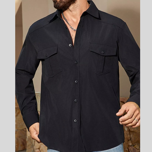 Men's Solid Color Long Sleeve Button-Up Shirt