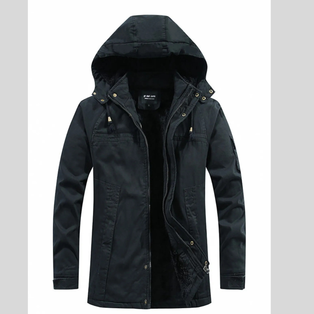 Men's Plus Size Drawstring Zip Up Hooded Jacket