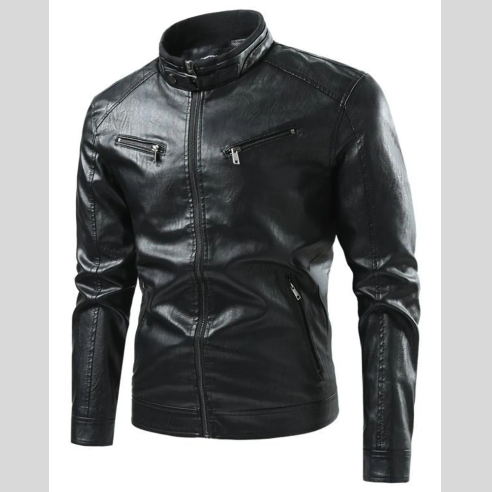 Men's Plus Size Zip Up Leather Moto Jacket
