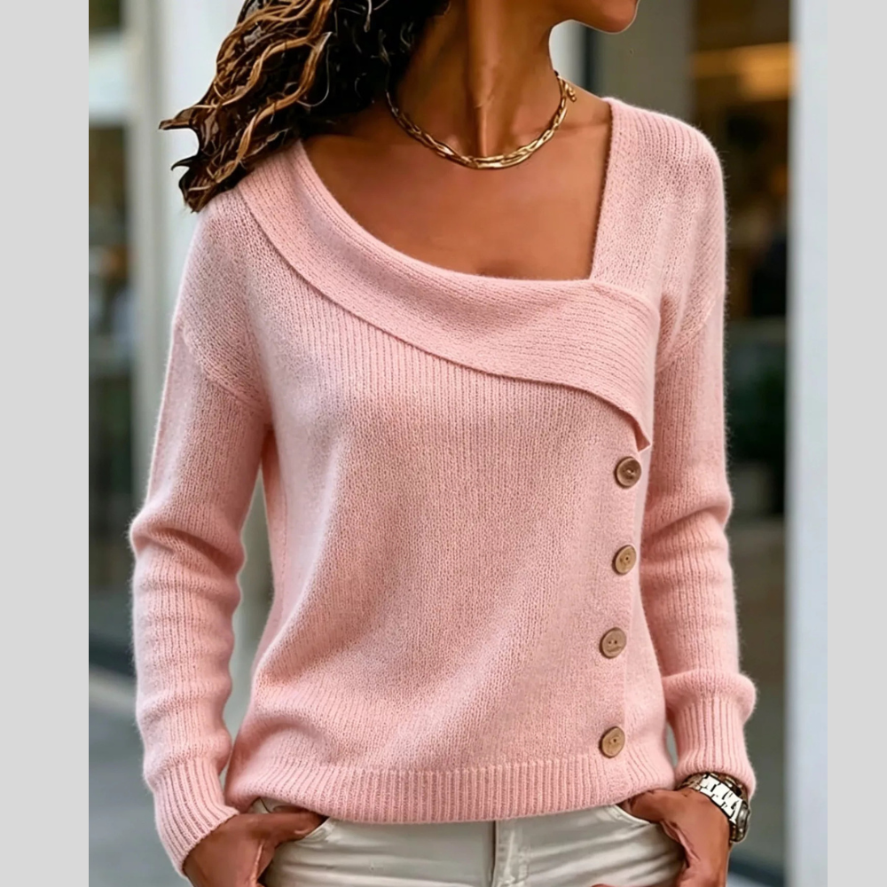 Full Size Asymmetrical Decor Button Sweater Plus Size