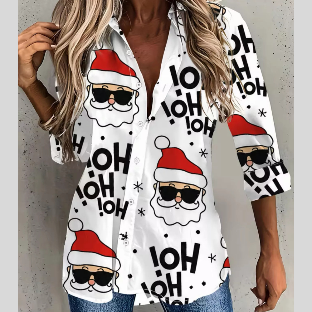 Full Size Christmas Santa Claus Print Button-Down Shirt Plus Size