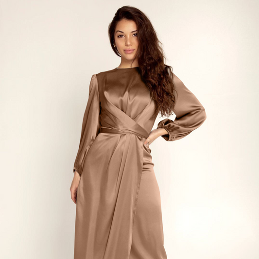 Loriya Feminine Tunic Dress, European And American Dubai Satin Dress