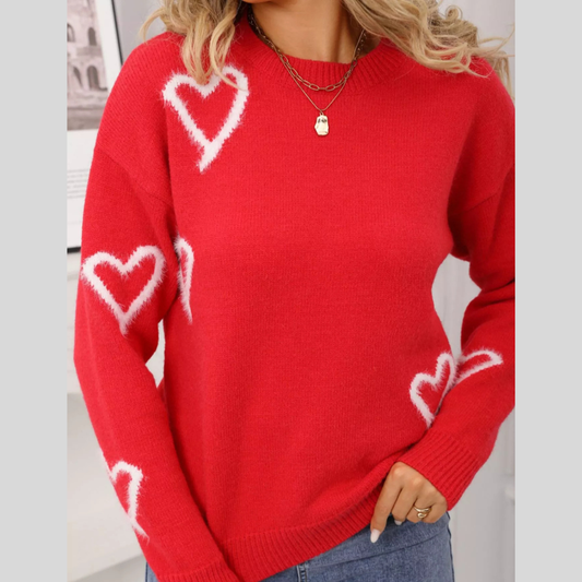 Valentine's Day Heart Print Crew Neck Sweater