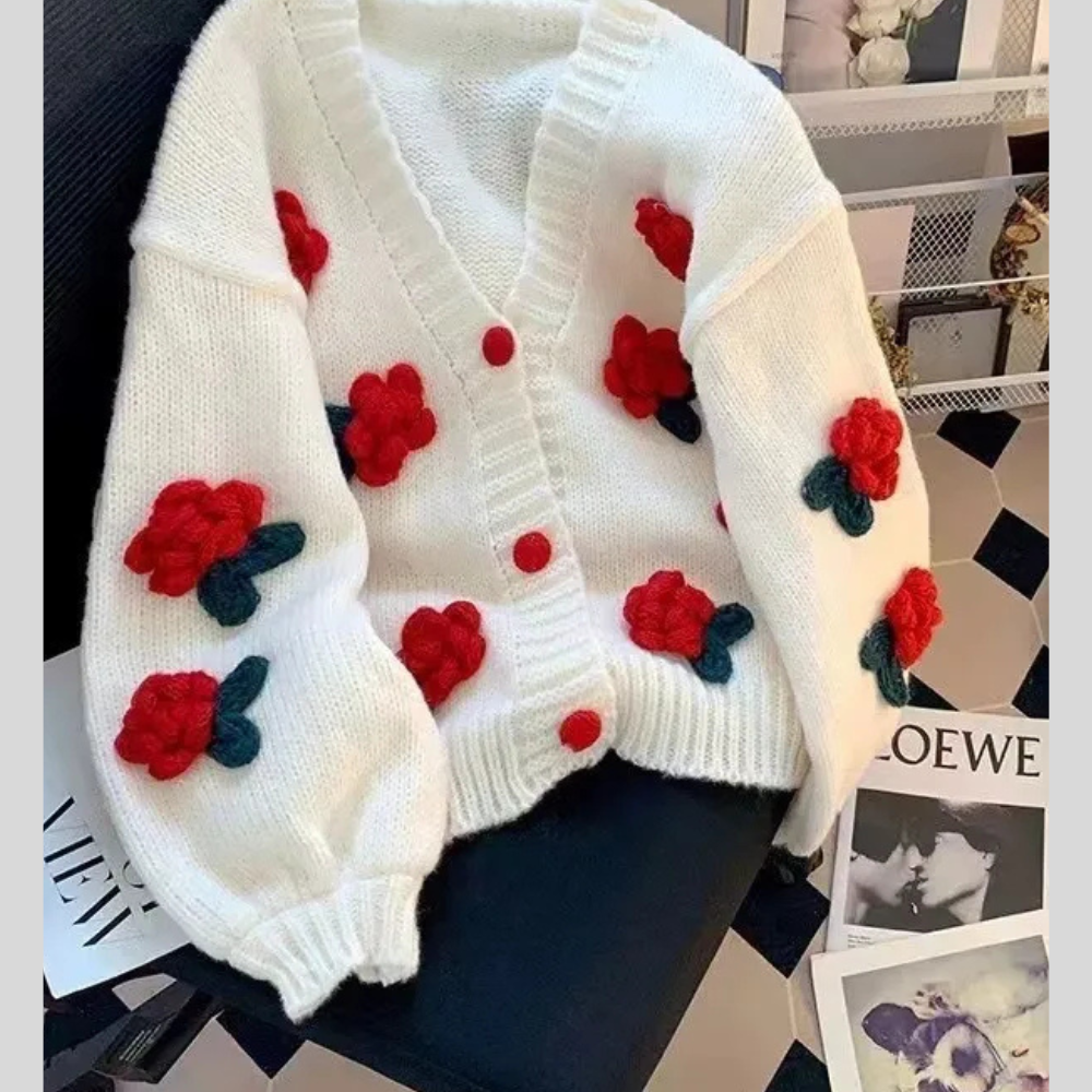 Women's Three-dimensional Flower Knitted Cardigan Loose Sweater Coat