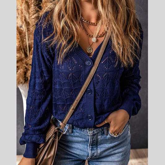 Openwork Button Up Cardigan