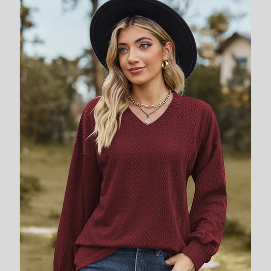 Textured V-Neck Dropped Shoulder T-Shirt
