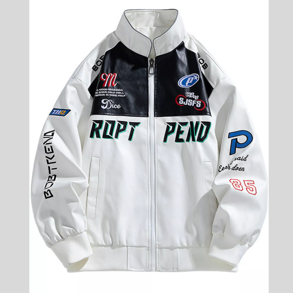 Men's Plus Size Racing-Inspired Zip Up Jacket