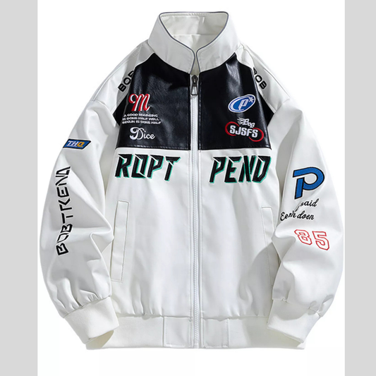 Men's Plus Size Racing-Inspired Zip Up Jacket