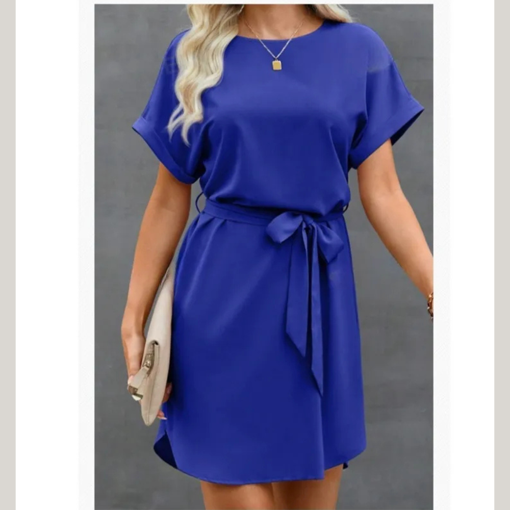 Lace-up Waist Short Sleeve Satin Dress