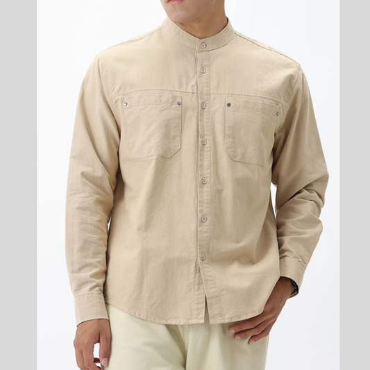 Men's Plus Size Casual Long Sleeve Shirt with Double Chest Pockets