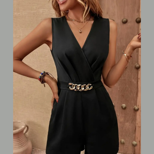 Chain Decor Romper with Pockets