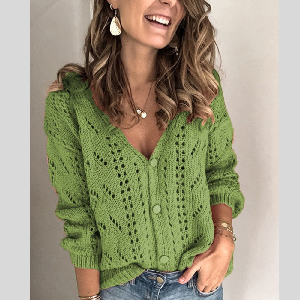 V-Neck Crochet Openwork Cardigan