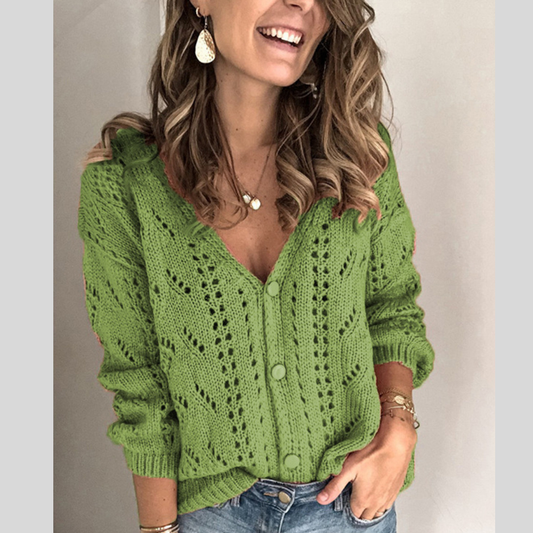 V-Neck Crochet Openwork Cardigan