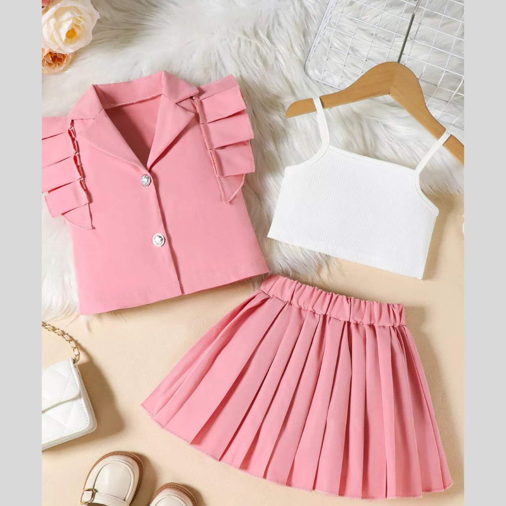 Children's Cami & Button Detail Top & Skirt Set