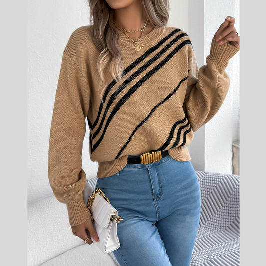 Striped Pattern Casual Round Neck Sweater