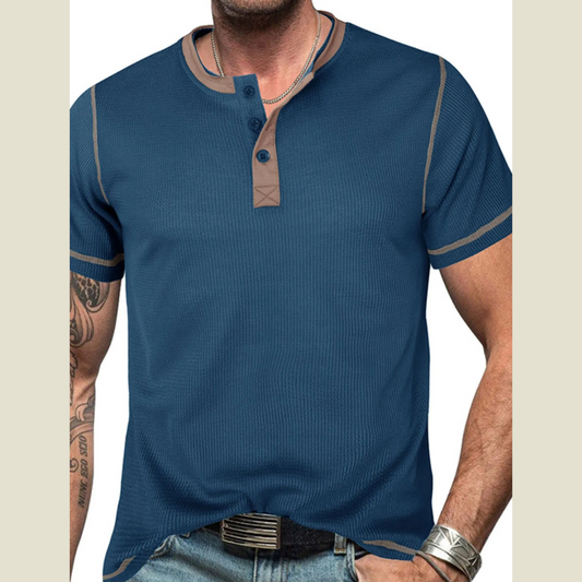 Men's Full Size Contrast Stitch Henley Polo Shirt Plus Size