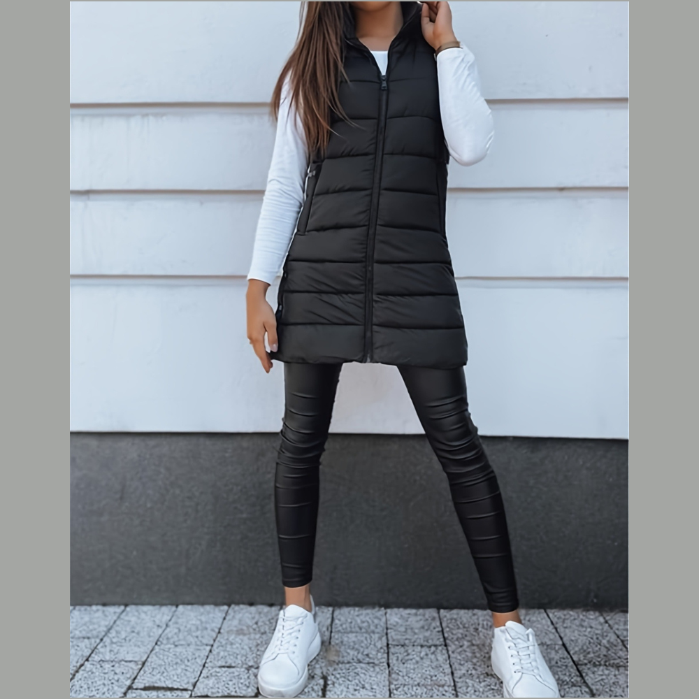 Plus Size Zip Up Hooded Vest Coat