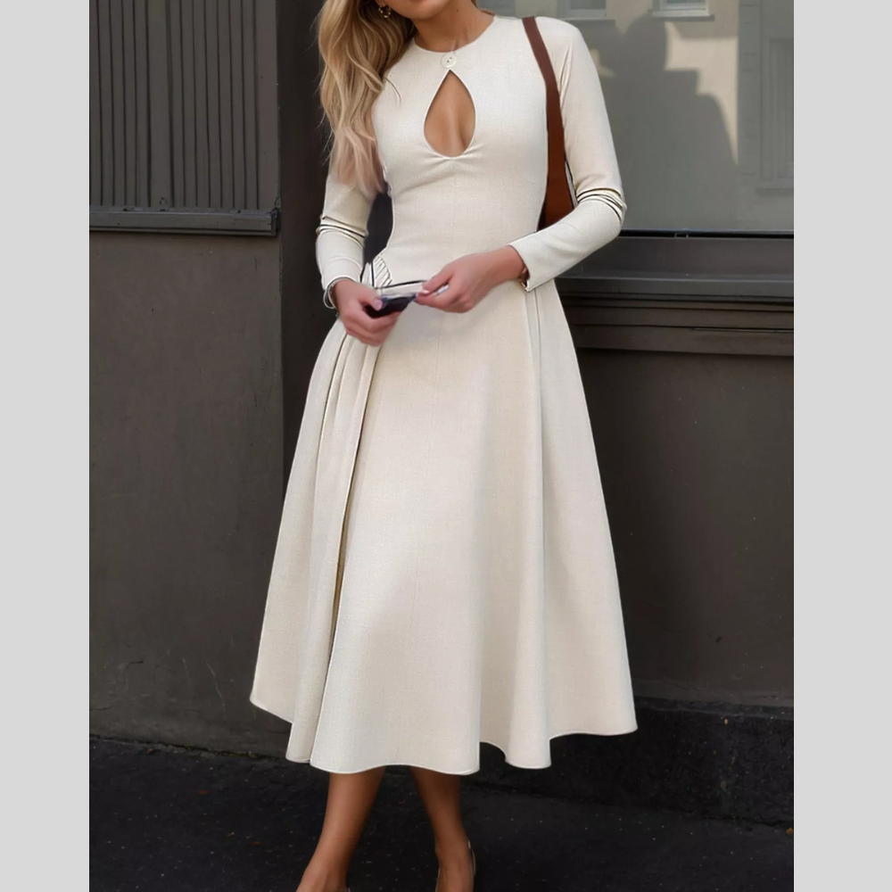 Cutout Front Long Sleeve A-Line Dress