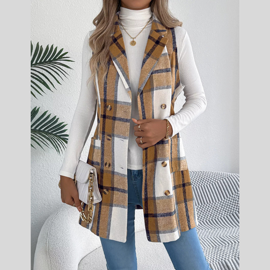Plaid Double-Breasted Vest Coat