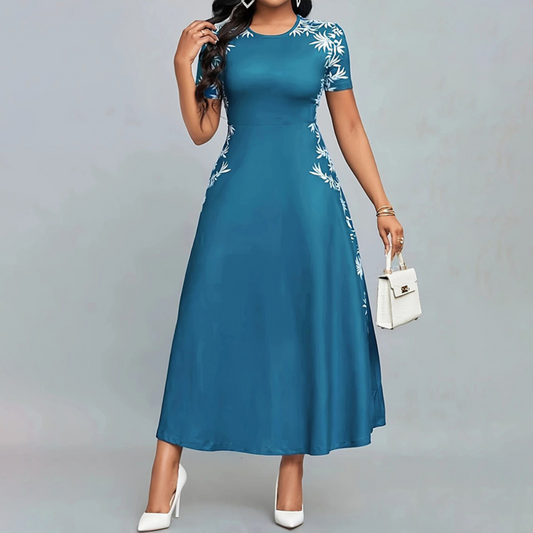 Women's Elegant Short Sleeve Maxi Dresses Casual Empire Waist Long Dress-FREE USA SHIPPING